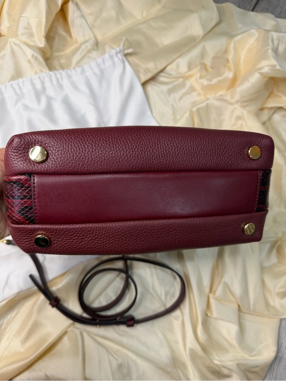 Michael Kors Rollins Small Snake-Embossed Leather Satchel Color Oxblood Burgundy